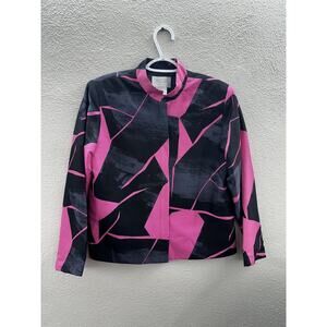 Silk Club Womens Jacket Size Petite Small Silk Black and Pink Zip Up